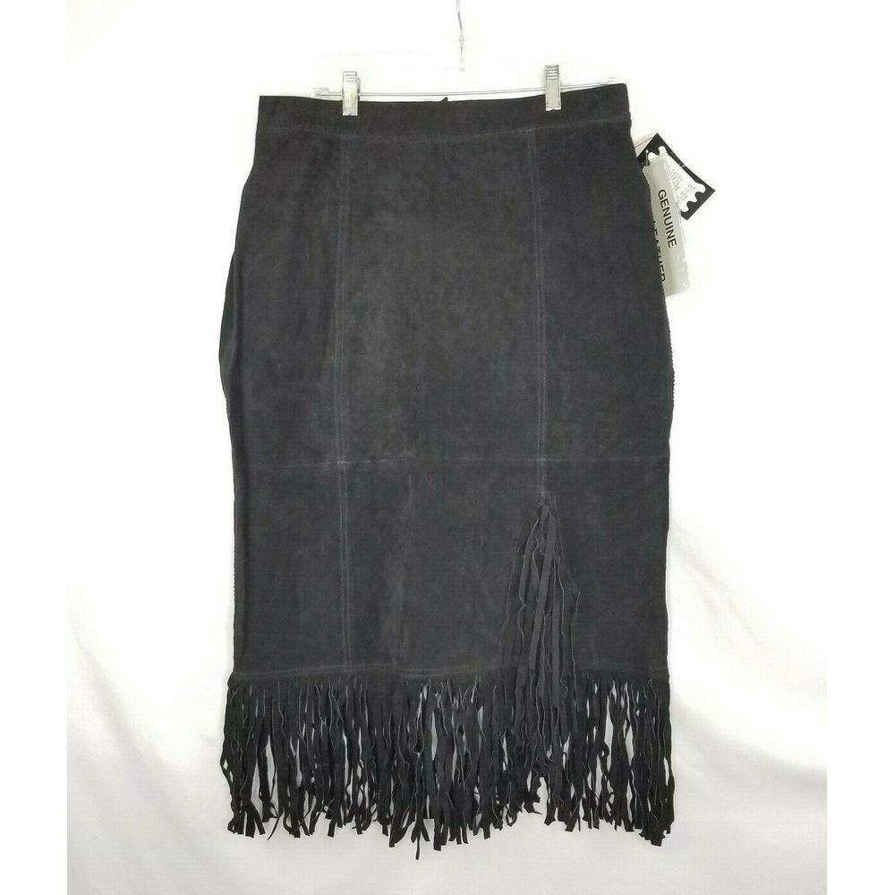 Via Accenti 33 Waist Long Skirt 100% Leather Fringe Country